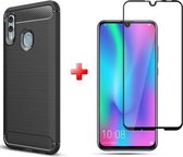 Silicone gel zwart hoesje Huawei P smart (2019) / Honor 10 Lite met full cover glas screenprotector