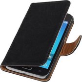 Mobieletelefoonhoesje.nl - Washed Leer Bookstyle Hoesje voor Samsung Galaxy J1 Zwart
