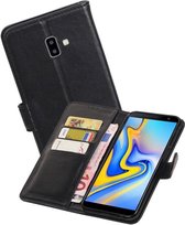 Echt Lederen Hoesje Wallet Case voor Samsung Galaxy J6 Plus (2018) Zwart