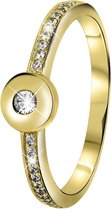 Lucardi Dames Goldplated ring met zirkonia - Ring - Cadeau - Goudkleurig