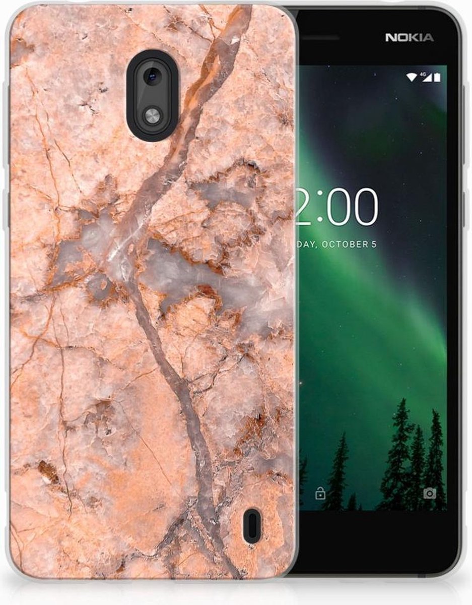 Nokia 2 TPU Siliconen Hoesje Marmer Oranje
