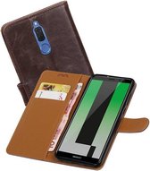 Zakelijke PU leder booktype hoesje voor Huawei Mate 10 Lite mocca