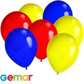 30 ballonnen Blauw, Rood en Geel (Ook geschikt voor Helium)