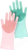Dubbelzijdige schoonmaakhandschoenen - Huishoudhandschoenen - Schoonmaakhandschoenen - Siliconen Magic handschoenen - Afwas - Schoonmaak - Autowassen - Roze & Groen