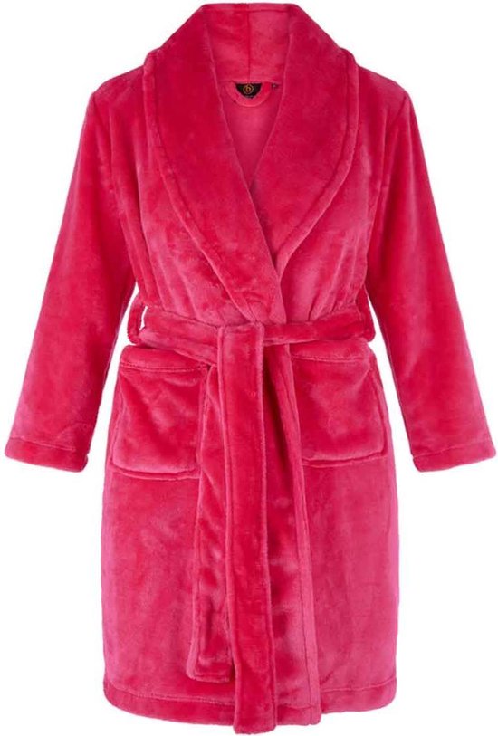 Roze kinderbadjas - fleece - sjaalkraag - badrock - maat (L) 134-140