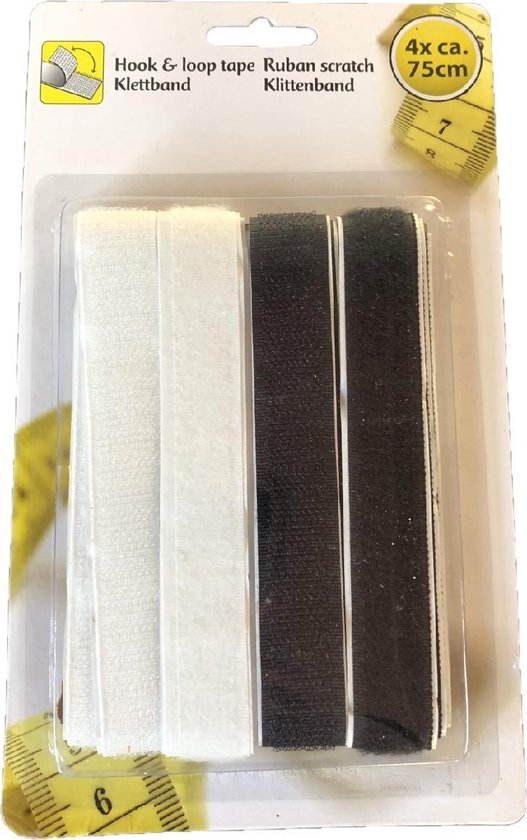 Merkloos Klittenband Strips - 4 Stuks - Ca. 75 cm - Zwart/Wit - Merkloos
