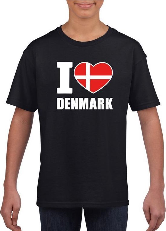 Zwart I love Denemarken fan shirt kinderen 158/164