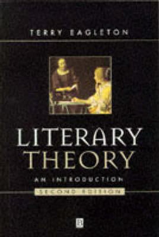 Boek "Literary Theory: An Introduction" door Terry Eagleton, met een schilderij van twee personen aan een tafel.