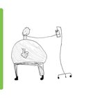 Kindertekening van een man in een rolstoel met infuuspaal.