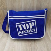Stoere blauwe retro schoudertas met "Top secret"