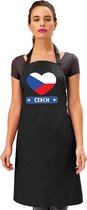 Tsjechische vlag in hart keukenschort/ barbecueschort zwart heren en dames - I love Tsjechie schort