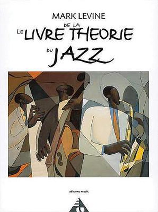 Boekomslag voor "Le Livre de la Theorie Du Jazz" met abstracte jazzmuzikanten in warme tinten.