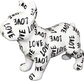 Franse Buldog Big Max XL decoratief object | Hond - Wit met zwarte love-print | Pomme pidou