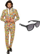 Confetti print heren kostuum / pak - maat 50 (L) met gratis zonnebril
