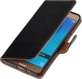 MP Case Zwart Vitage lederlook PullUp Map voor de Samsung Galaxy J7 (2016) wallet cover - book case - hoesje
