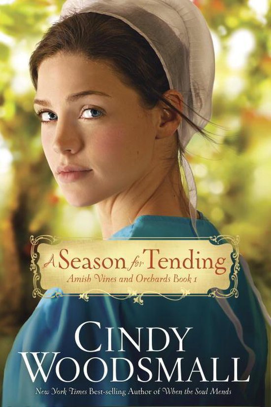 Une jeune femme portant une coiffe et une robe bleue, avec le titre 'A Season for Tending'.