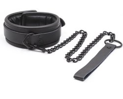 Banoch - halsband van pu leer gevoerd - zwarte collar bdsm