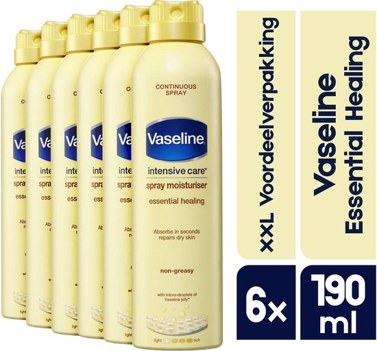 Vaseline Bodylotion Spray Essential Healing - 6 x 190 ml - Bodylotion - Voordeelverpakking XXL | Spray & Go