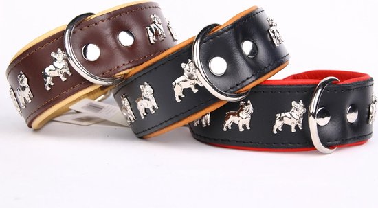 Collier en cuir Dog's Companion - Bouledogue Français - 40-47 cm x 50 mm - Noir / Rouge