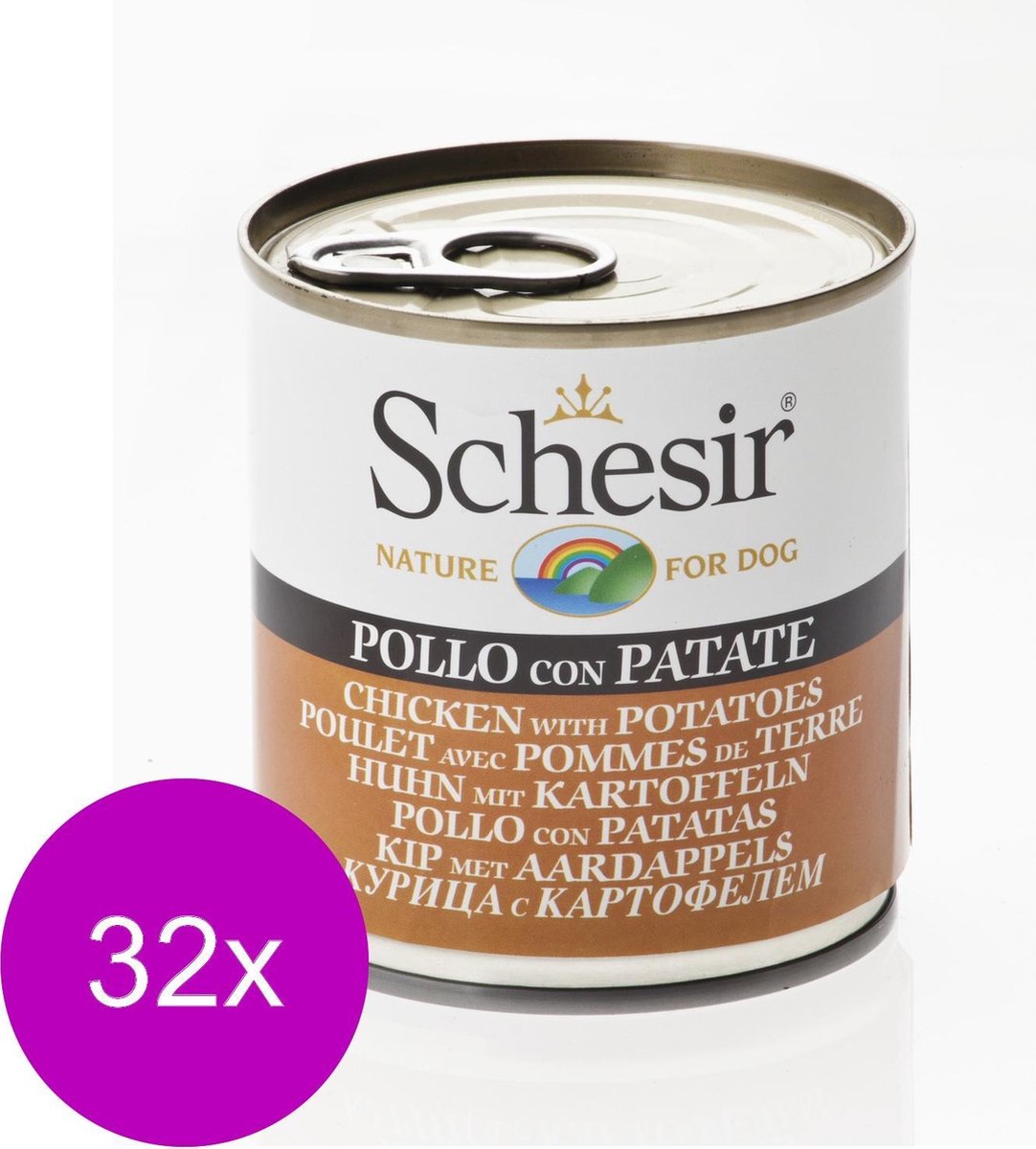 Schesir Hond Blik Gelei 285 g – Hondenvoer – 32 x Kip&Aardappel