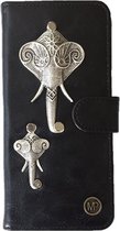 MP Case PU Leder Mystiek design Zwart Hoesje voor Apple iPhone 6/6s Olifant Bedel book case wallet case