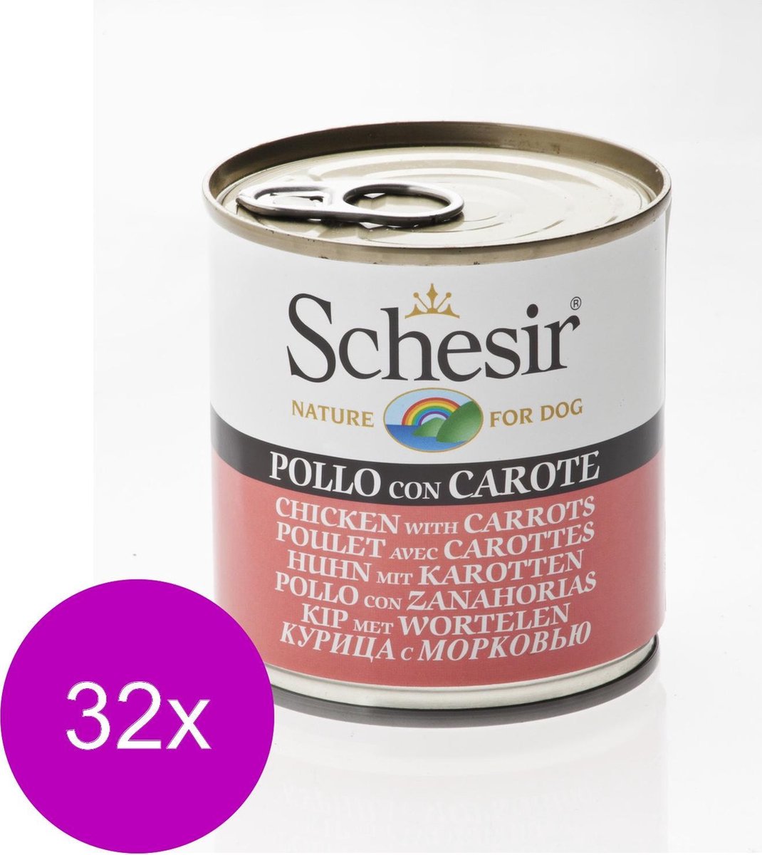 Schesir Hond Blik Gelei 285 g – Hondenvoer – 32 x Kip&Wortel