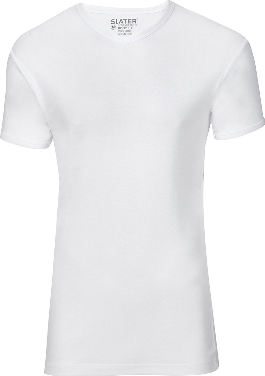 Slater 5600 - Bodyfit T-shirt V-hals korte mouw wit L 100% katoen 1x1 rib