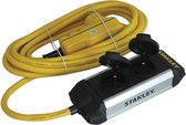 Stanley Stekkerdoos voor buiten, aardspies, 2 stopcontacten met penaarde (type E), 2 klapdeksel, kabel 5 m, IP44, zwart/geel/zilver