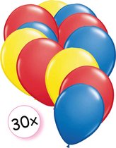 Ballonnen Geel, Rood & Blauw 30 stuks 27 cm