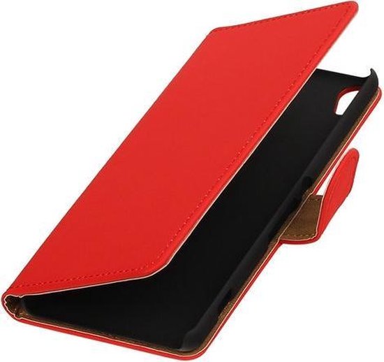 Rood Effen booktype wallet cover - telefoonhoesje - smartphone hoesje - beschermhoes - book case - hoesje voor Wiko Lenny 2