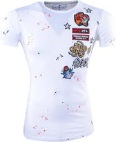 Hite Couture - Heren T-Shirt - Ronde Hals - Color Splash - Patches - Slim Fit - Moster - Wit