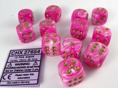 Chessex dobbelstenen set, 12 6-zijdig 16 mm, Vortex pink w/gold