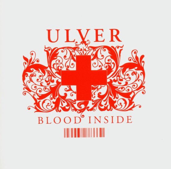 Albumhoes "Blood Inside" met rode bandlogo "ULVER" en rood kruis met versieringen. Titel "Blood Inside" onderaan.