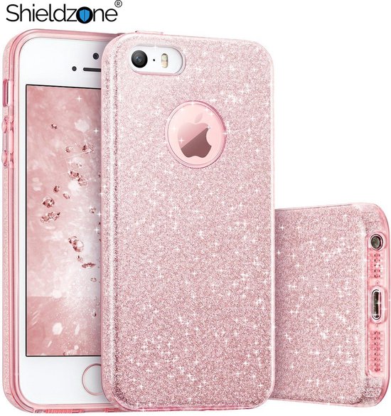 Munching Oude tijden attent SHIELDZONE - Apple iPhone SE / 5s / 5 glitters hoesje - Roze BlingBling |  bol.com