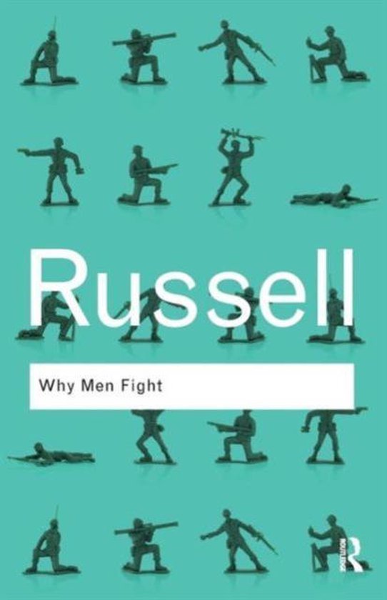 Boekomslag 'Why Men Fight' van Russell met groene miniatuur soldaatjes.