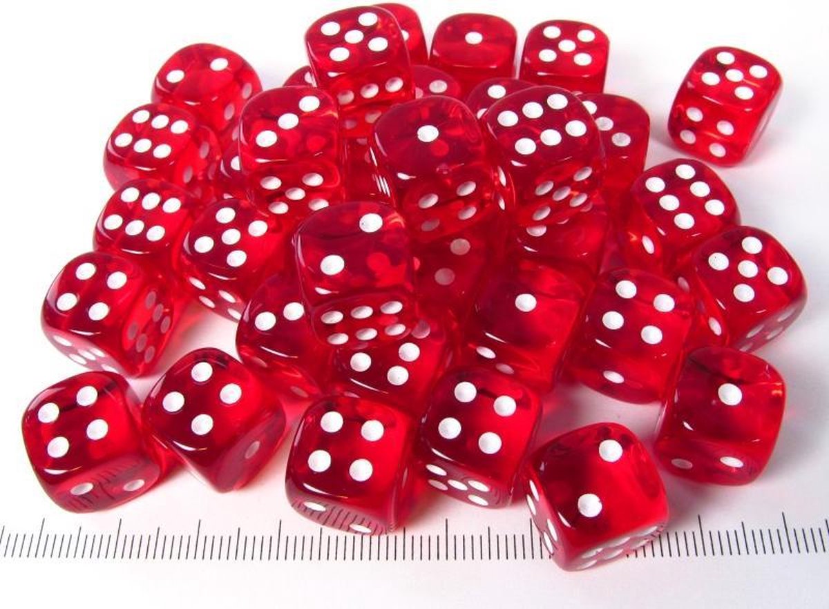 Chessex Doorschijnend Rood/wit D6 12mm Dobbelsteen Set (36 stuks)