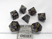 Chessex dobbelstenen set, 7 polydice, Lustrous black w/gold