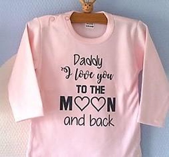 Baby Rompertje lichtroze meisjes met tekst | Daddy I love you to the moon and back | lange mouw | roze met donker grijs | maat 62/68