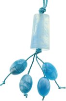 Blauwe lange kralen ketting van touw met hanger