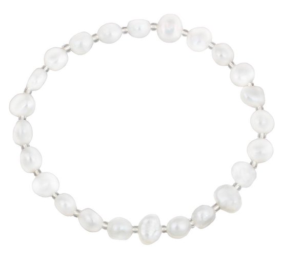 Zoetwater parel armband Seed Bead Pearl White - echte parels - wit - elastisch