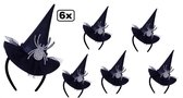 6x Haarband met heksenhoed incl. spin deco