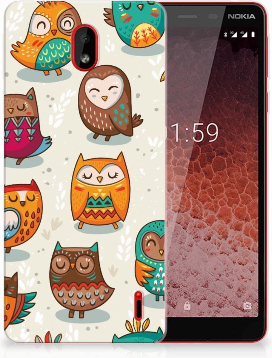 Nokia 1 Plus TPU Hoesje Vrolijke Uilen