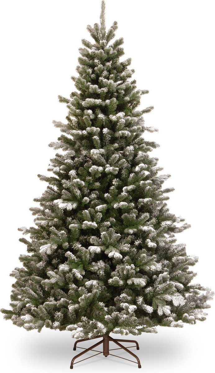 Snowy Sheffield Spruce Hinged Tree kunstkerstboom - 167 cm - Wit geflockt donkergroen - Ø109 cm - 1394 tips - Besneeuwd/Frosted - Metalen voet