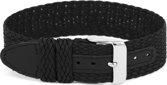Horlogeband WC26 Perlon Nylon Zwart met Leer 12mm bol