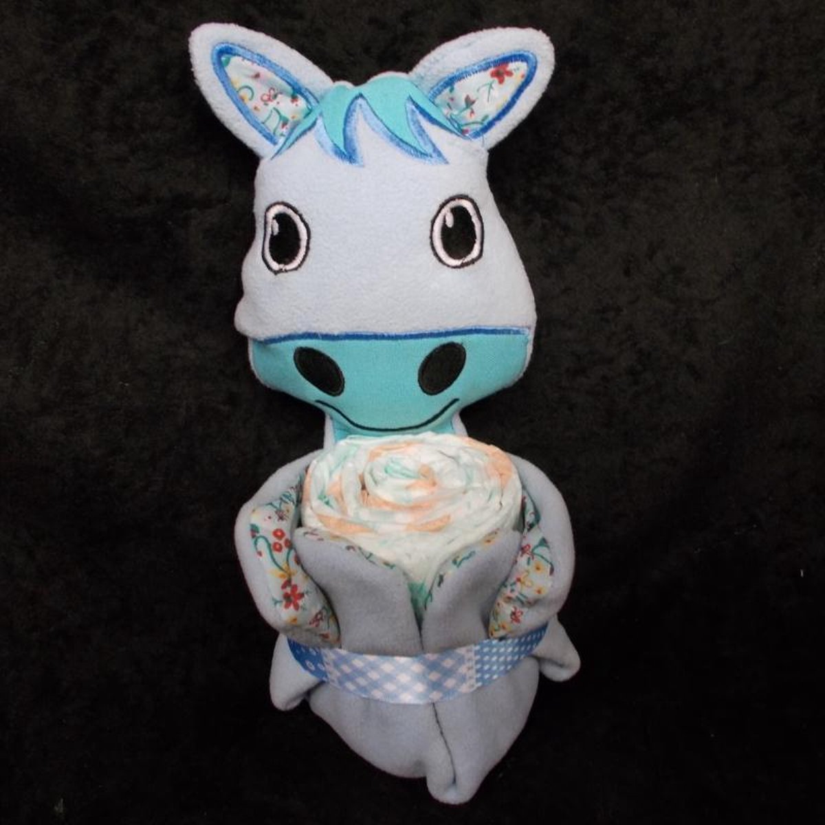 Goedkoopste knuffeldoekje Paard Blauw met pampers