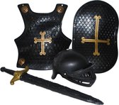 Ensemble d'accessoires chevalier 4 pièces argent (casque, téterelle, épée, bouclier)
