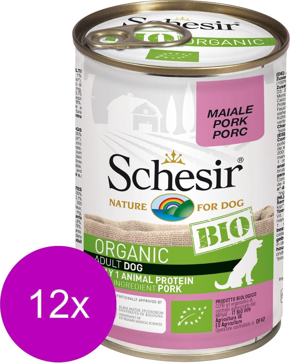 Schesir Hond Bio Blik Paté 400 g – Hondenvoer – 12 x Varken – NL-BIO-01 Schesir Hond Bio Blik Paté 400 g – Hondenvoer – 12 x Varken – NL-BIO-01