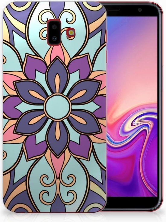 Coque Téléphone pour Samsung Galaxy J6 Plus (2018) PU Silicone Etui Bumper Gel Fleur Mauve