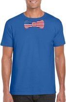 Blauw t-shirt met Amerikaanse vlag strikje heren - Amerika supporter M