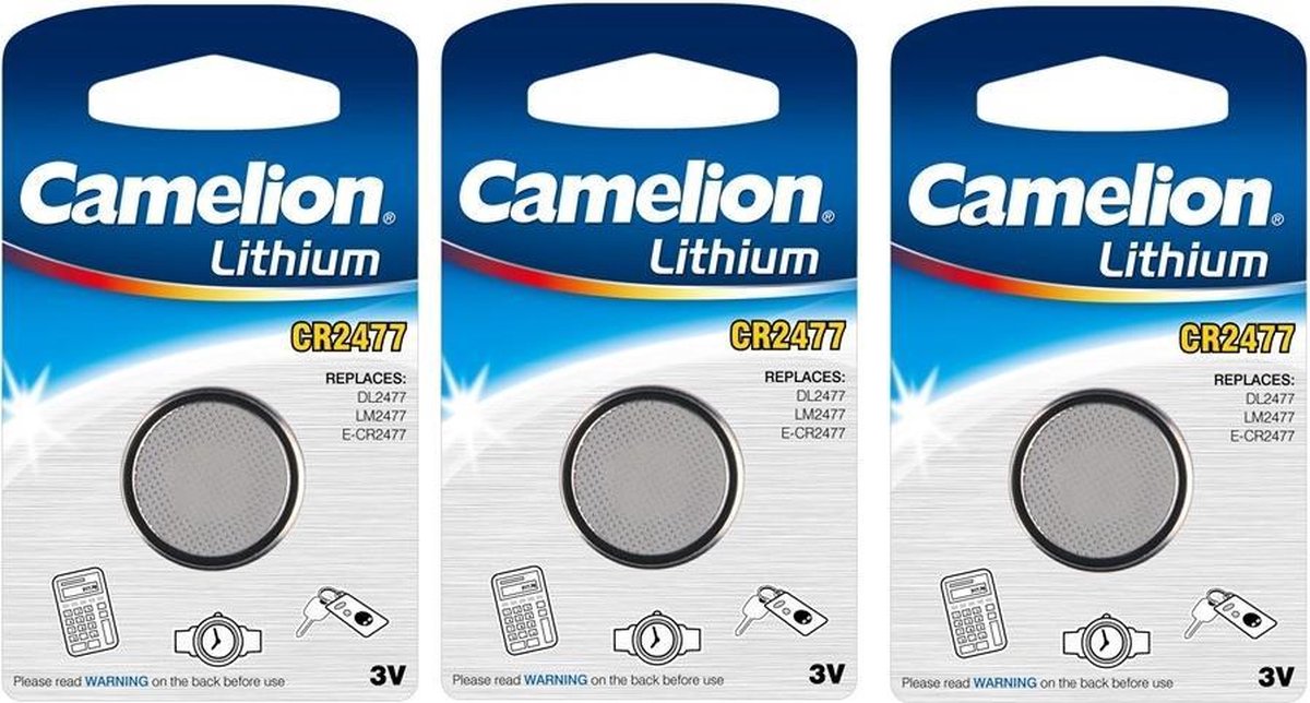 3 Stuks - Camelion Lithium CR2477 3v knoopcelbatterij